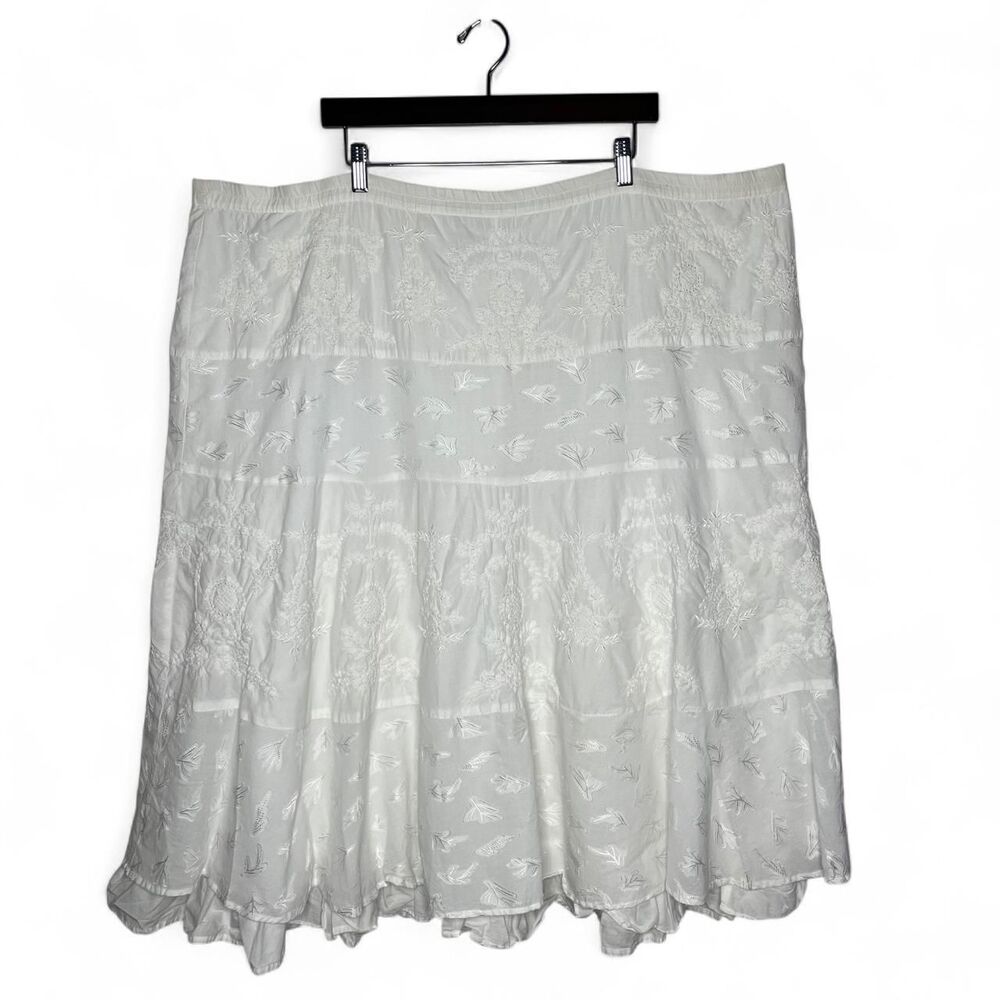 Vintage Coldwater Creek White Fully Embroidered Midi Skirt Size 4X Cottagecore